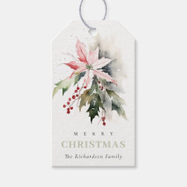 Etiqueta Para Presente Poinsettia Berries Foliage Watercolor