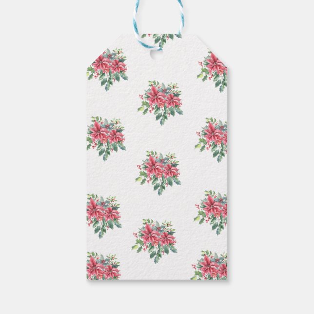 Etiqueta Para Presente Poinsettia e Azevinho Aguarela Natal (Verso)