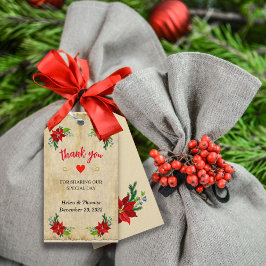 Etiqueta Para Presente Poinsettia Floral Buquê, Vintage Obrigado
