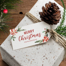 Etiqueta Para Presente Poinsettia Watercolor Botânica de Natal