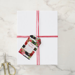 Etiqueta Para Presente Poinsettias, Bandas de Natal em Black Stripes