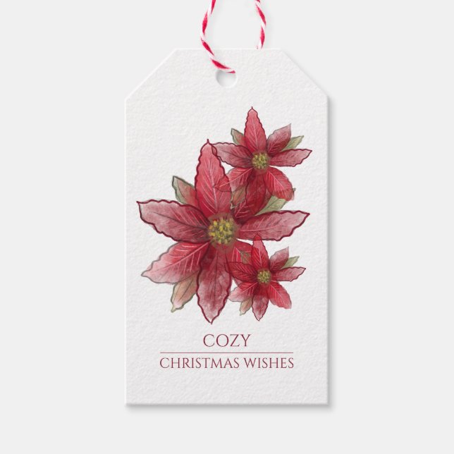 Etiqueta Para Presente Poinsettias de Natal Rústico (Frente)