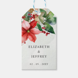 Etiqueta Para Presente Poinsettias Floral Inverno Natal Coroa de Natal Ca