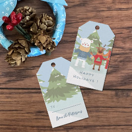 Etiqueta Para Presente Polar Bear e Reindeer Blue Holiday Tags