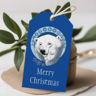 Etiqueta Para Presente Polar Bear Snowflakes Art Nouveau