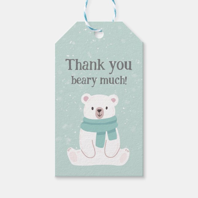 Etiqueta Para Presente Polar Bear Winter Onederland Obrigado (Frente)