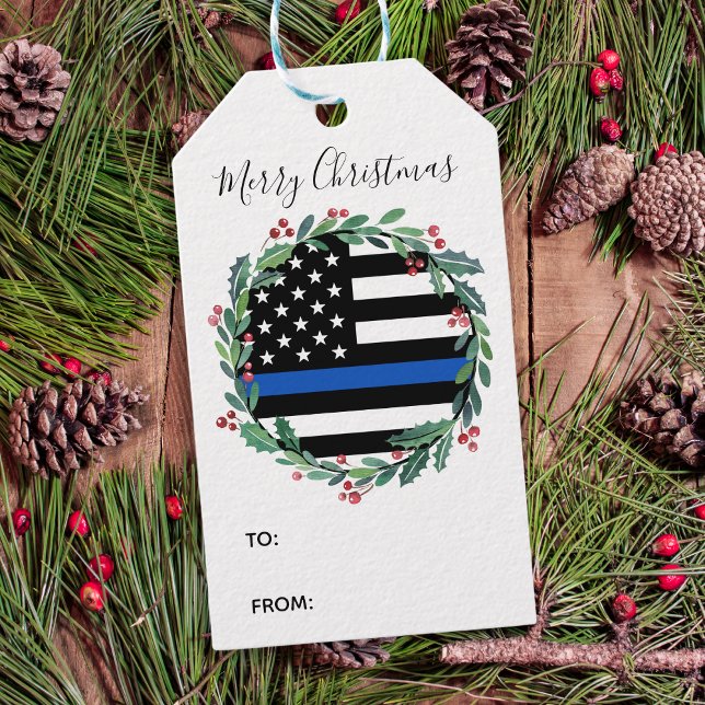 Etiqueta Para Presente Policial Thin Blue Line Natal (Criador carregado)