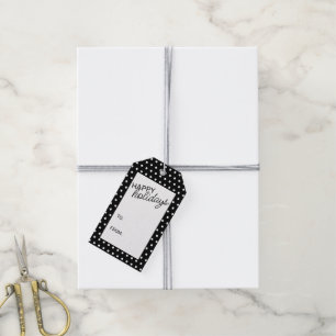 Etiqueta Para Presente Polkadoes Brancos Simples Em Preto
