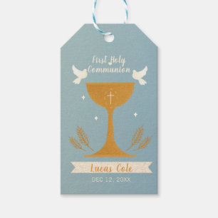 Etiqueta Para Presente Pomba Elegante e Cálice Tag de Primeira Comunhão