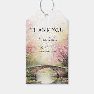 Etiqueta Para Presente Ponte Romântica e Flores em Aquarela com Nome Pers