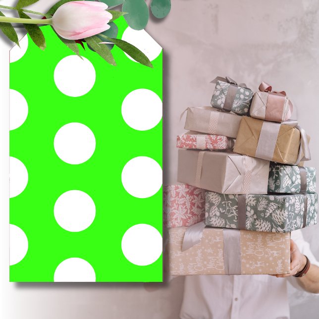 Etiqueta Para Presente Pontos Grandes Brancos Verde Neon (Criador carregado)