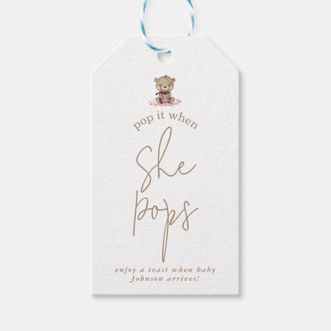 Etiqueta Para Presente Pop de Urso Rosa Mínimo (Frente)