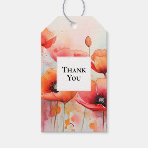 Etiqueta Para Presente Poppies Red Watercolor num Campo Obrigado