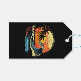 Etiqueta Para Presente Pôr do Sol Retrô Tropical Vintage Árvore de Palmei