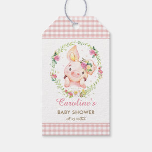 Etiqueta Para Presente Porquinho Fofo Rosa Floral Chá de Bebê Aniversário
