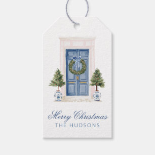 Etiqueta Para Presente Porta Tradicional de Natal Azul e Rosa