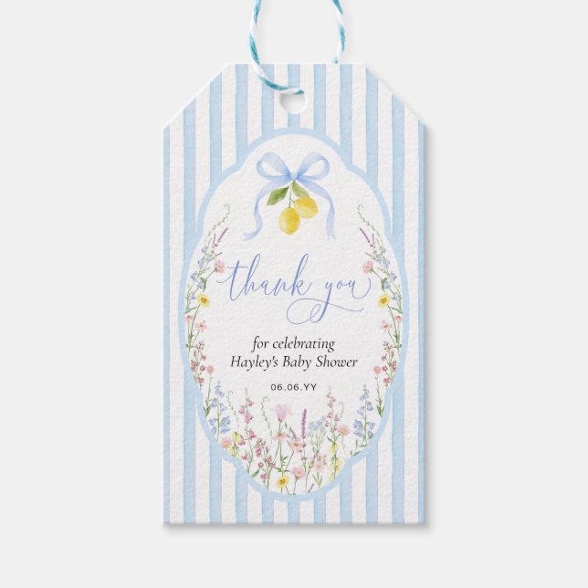 Etiqueta Para Presente Posey Wildflower Blue Bow Baby Shower (Frente)