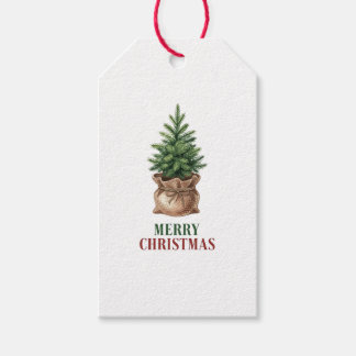 Etiqueta Para Presente Potted Pine Tree Minimalist Merry Christmas Tag