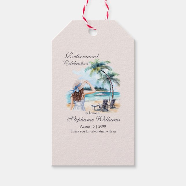 Etiqueta Para Presente Praia da Aposentadoria Feminina com Aquarela (Frente)