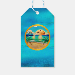 Etiqueta Para Presente Praia Tropical Moderna Palmeiras Pôr do Sol Férias