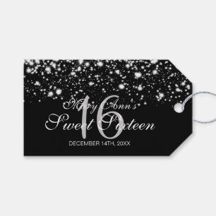 Etiqueta Para Presente Prata Glam da meia-noite da festa de aniversário