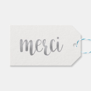 Etiqueta Para Presente Prateie Tag do favor do "merci", folha, horizontal