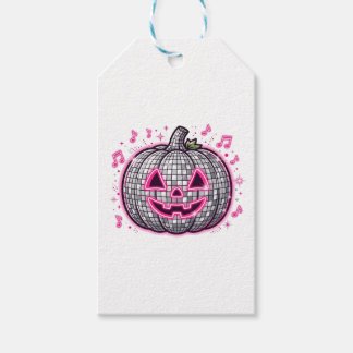 Etiqueta Para Presente Prato de festa de Halloween abóbora disco rosa