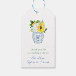 Etiqueta Para Presente Pré-disquete Girassóis Chá de fraldas Azul e Vaso 