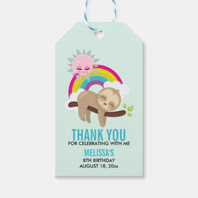 Etiqueta Para Presente Preguiçoso bonito com sol e arco-íris (Frente)