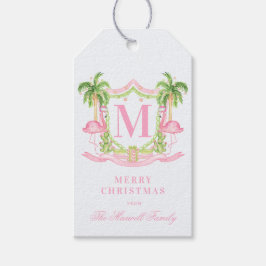 Etiqueta Para Presente Preppy Flamingo Christmas Crest