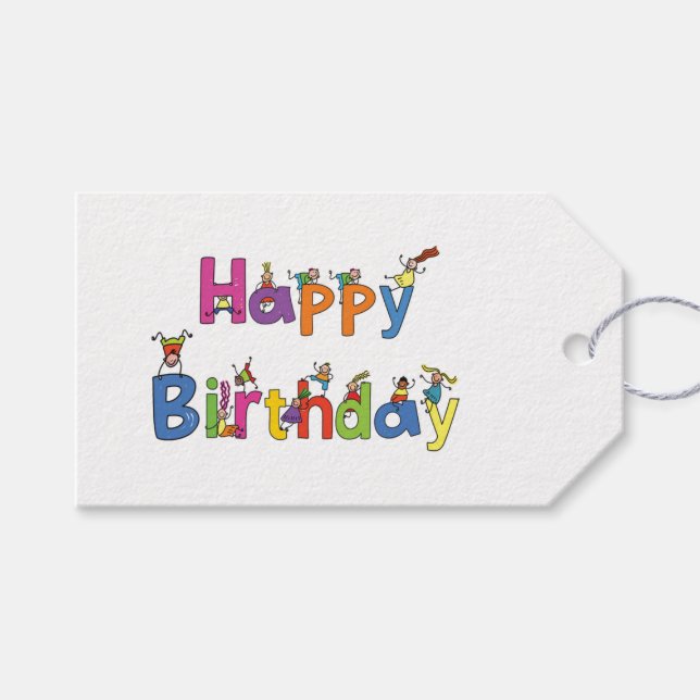 Etiqueta Para Presente Presente - Crianças Loucas Felizes Aniversário (Frente (horizontal))