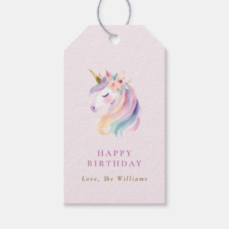 Etiqueta Para Presente Presente de Aniversário Unicórnio Floral Arco-íris