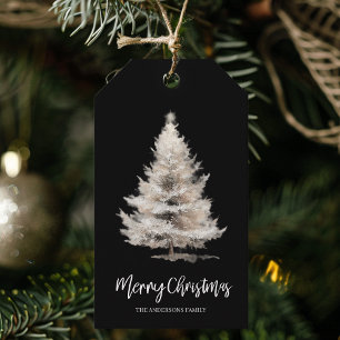 Etiqueta Para Presente Presente de Árvore de Natal com Aquarela Preta
