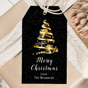 Etiqueta Para Presente Presente de Fita Preta e Dourada Feliz Natal