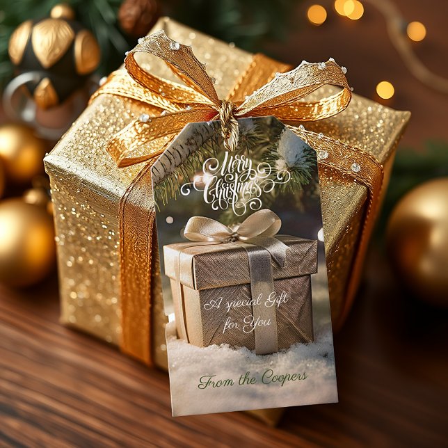 Etiqueta Para Presente Presente de Natal personalizado dourado (Criador carregado)