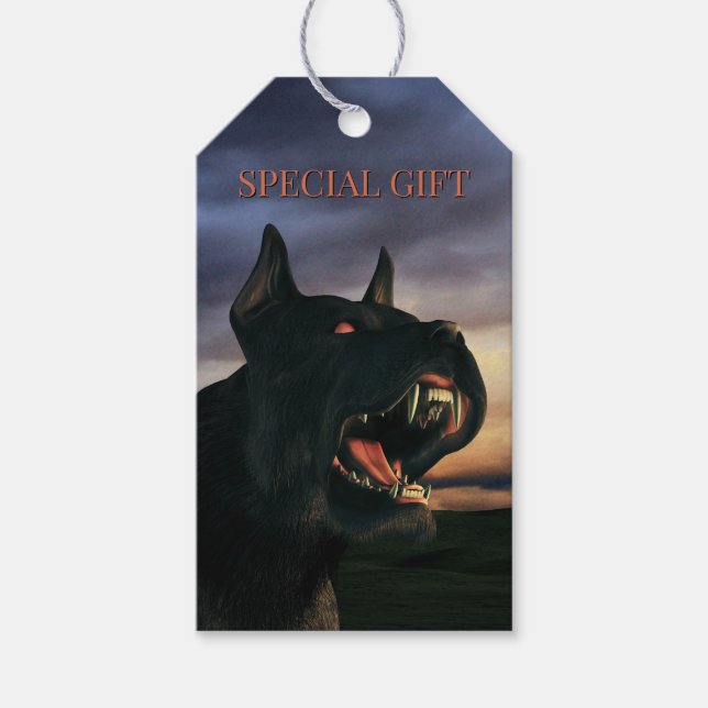 Etiqueta Para Presente Presente Especial. Cachorro grande e preto (Frente)