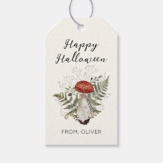 Etiqueta Para Presente Presente Feliz Halloween Botânico de Cogumelo Aqua