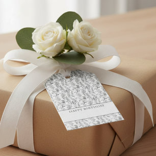 Etiqueta Para Presente Presente Floral Toile Preto Branco
