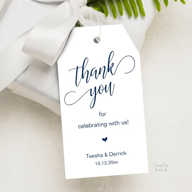 Etiqueta Para Presente Presentes de casamento azul naval moderno agradece (Modern Classy Wedding Party Gifts Thank You Gift Tags in Navy Blue)