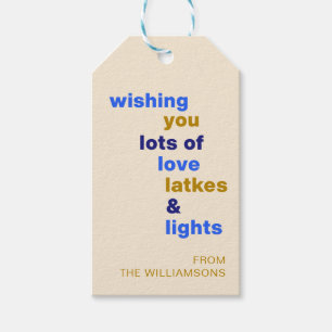 Etiqueta Para Presente Presentes engraçados de Hanukkah Amor Latkes Luzes