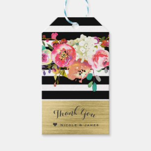 Etiqueta Para Presente Preto Branco Dourado Moderno Floral Glamour Elegan