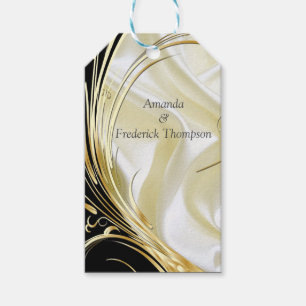 Etiqueta Para Presente Preto com Dourado na Seda de Champanhe
