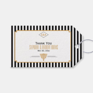 Etiqueta Para Presente Preto do monograma, ouro e art deco branco Wedding