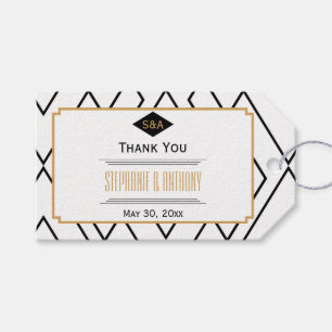 Etiqueta Para Presente Preto do monograma, ouro e obrigado branco do art