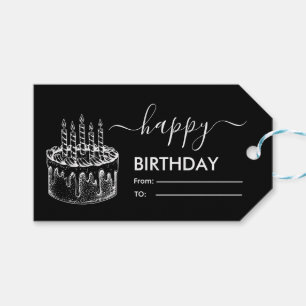 Etiqueta Para Presente Preto e Branco Feliz Aniversário