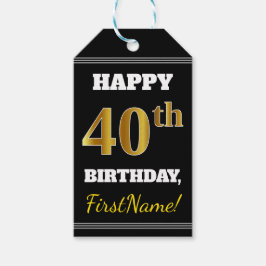 Etiqueta Para Presente Preto, Faux Dourado aniversário de 40 anos + Nome