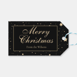 Etiqueta Para Presente Preto personalizado e Dourado Natal estrelado