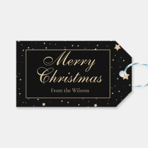 Etiqueta Para Presente Preto personalizado e Dourado Natal estrelado