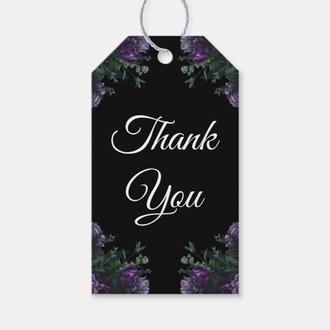 Etiqueta Para Presente Preto Púrpura Floral Elegante Gótico (Frente)