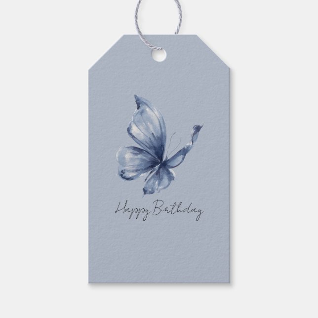Etiqueta Para Presente Pretty Blue Butterfly Birthday (Frente)